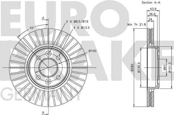 Eurobrake 5815203919 - Тормозной диск autospares.lv