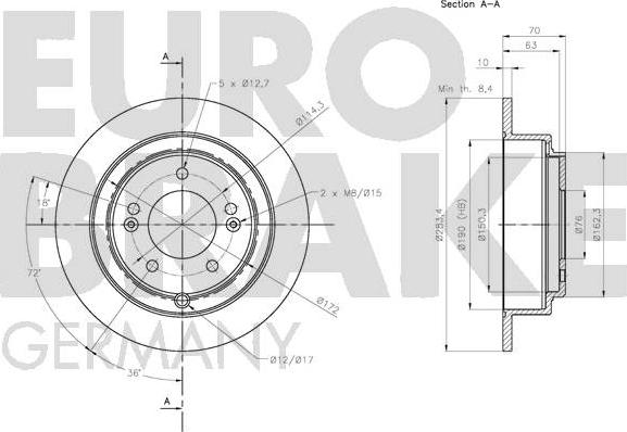 Eurobrake 5815203540 - Тормозной диск autospares.lv