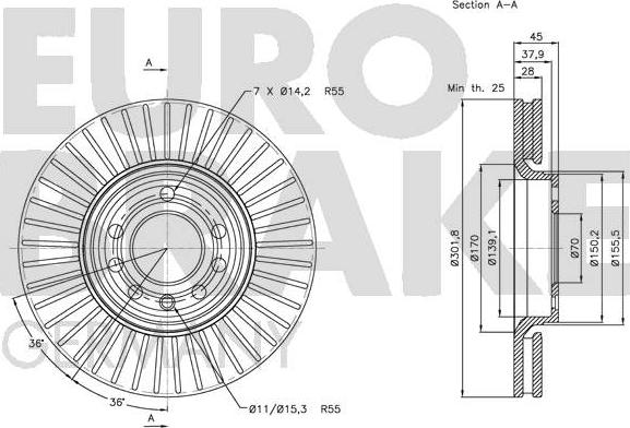 Eurobrake 5815203648 - Тормозной диск autospares.lv