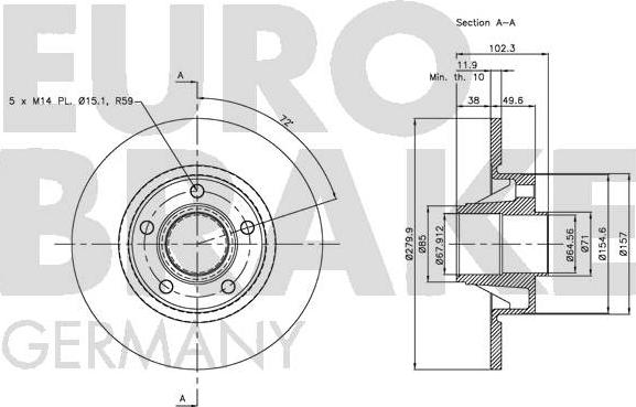 Eurobrake 5815203647 - Тормозной диск autospares.lv