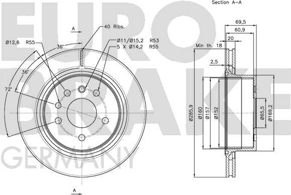 Eurobrake 5815203657 - Тормозной диск autospares.lv