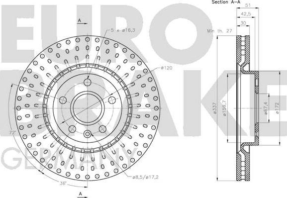 Eurobrake 5815203671 - Тормозной диск autospares.lv