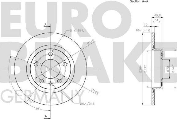 Eurobrake 5815203672 - Тормозной диск autospares.lv