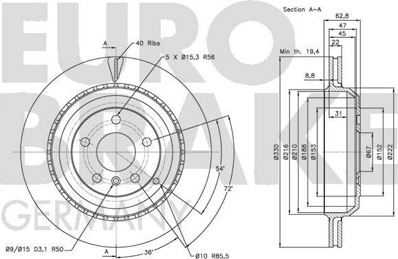 Eurobrake 5815203394 - Тормозной диск autospares.lv