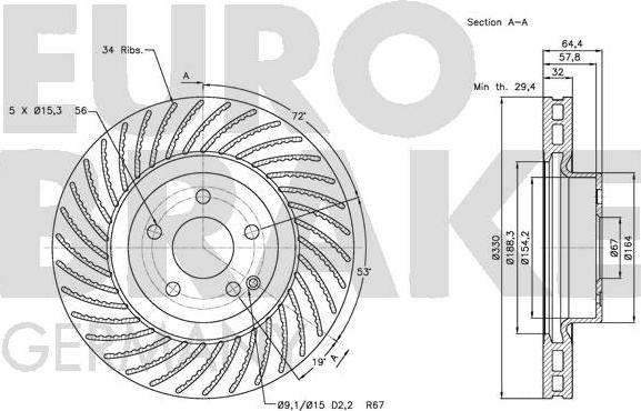 Eurobrake 5815203361 - Тормозной диск autospares.lv