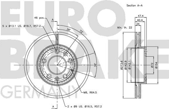 Eurobrake 5815203241 - Тормозной диск autospares.lv