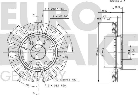 Eurobrake 5815203220 - Тормозной диск autospares.lv