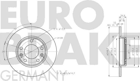 Eurobrake 5815203748 - Тормозной диск autospares.lv