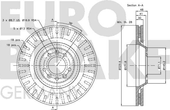 Eurobrake 5815203728 - Тормозной диск autospares.lv