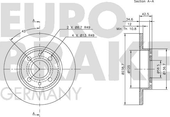 Eurobrake 5815202311 - Тормозной диск autospares.lv