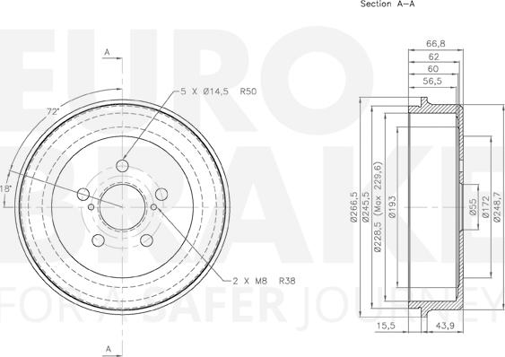 Eurobrake 5825254515 - Тормозной барабан autospares.lv