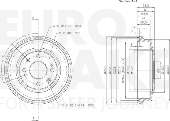 Eurobrake 5825254001 - Тормозной барабан autospares.lv