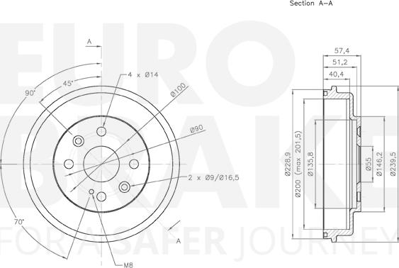 Eurobrake 5825253218 - Тормозной барабан autospares.lv