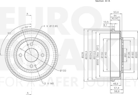 Eurobrake 5825252603 - Тормозной барабан autospares.lv