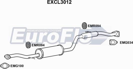 EuroFlo EXCL3012 - Средний глушитель выхлопных газов autospares.lv