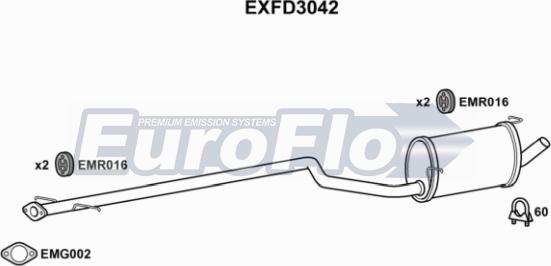 EuroFlo EXFD3042 - Средний глушитель выхлопных газов autospares.lv