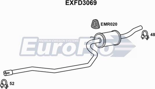 EuroFlo EXFD3069 - Средний глушитель выхлопных газов autospares.lv