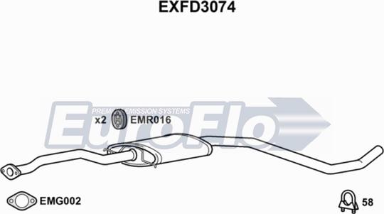 EuroFlo EXFD3074 - Средний глушитель выхлопных газов autospares.lv