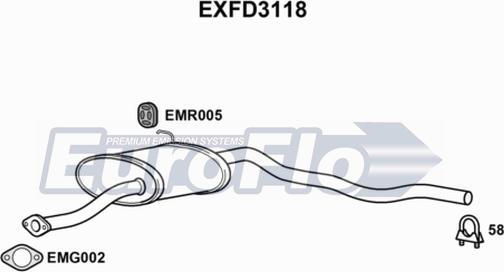 EuroFlo EXFD3118 - Средний глушитель выхлопных газов autospares.lv