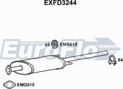 EuroFlo EXFD3244 - Средний глушитель выхлопных газов autospares.lv