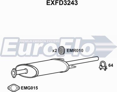 EuroFlo EXFD3243 - Средний глушитель выхлопных газов autospares.lv
