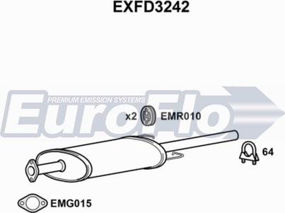 EuroFlo EXFD3242 - Средний глушитель выхлопных газов autospares.lv