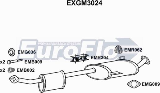 EuroFlo EXGM3024 - Средний глушитель выхлопных газов autospares.lv