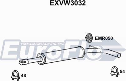 EuroFlo EXVW3032 - Средний глушитель выхлопных газов autospares.lv