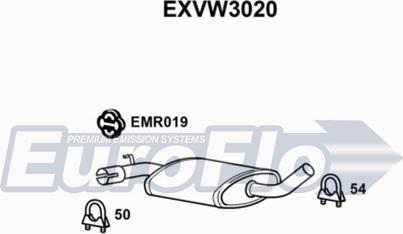 EuroFlo EXVW3020 - Средний глушитель выхлопных газов autospares.lv