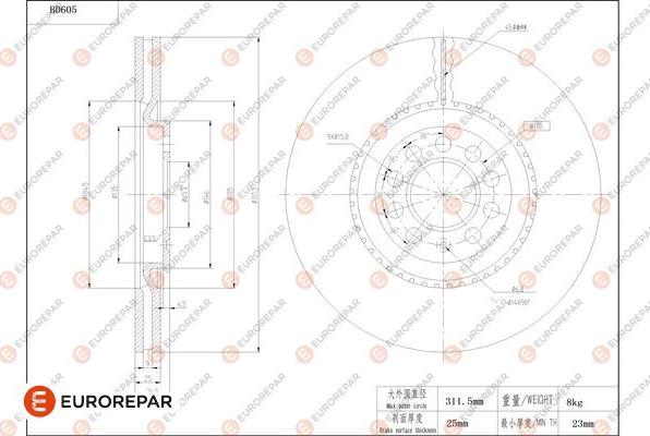 EUROREPAR 1684304780 - Тормозной диск autospares.lv