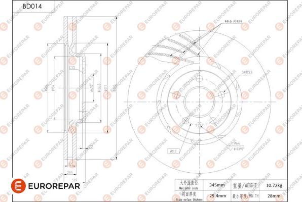 EUROREPAR 1684245680 - Тормозной диск autospares.lv