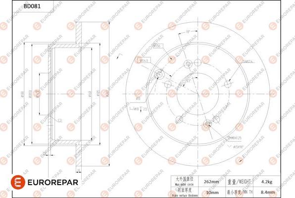 EUROREPAR 1684252380 - Тормозной диск autospares.lv