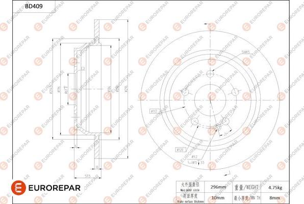 EUROREPAR 1684285180 - Тормозной диск autospares.lv