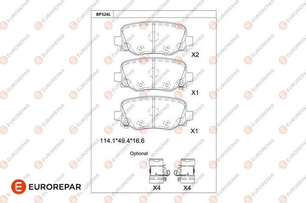 EUROREPAR 1681244180 - Тормозные колодки, дисковые, комплект autospares.lv