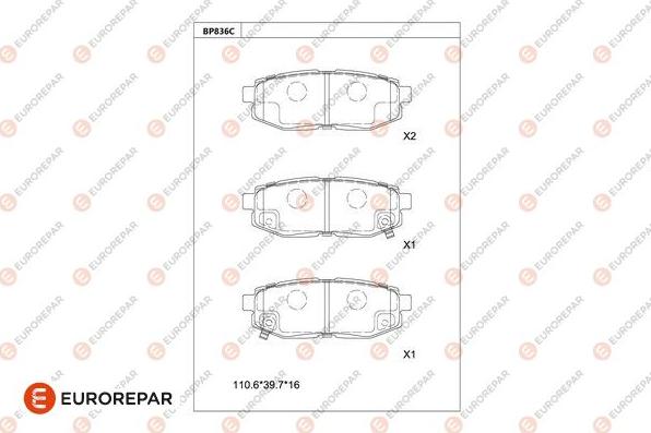 EUROREPAR 1681247380 - Тормозные колодки, дисковые, комплект autospares.lv