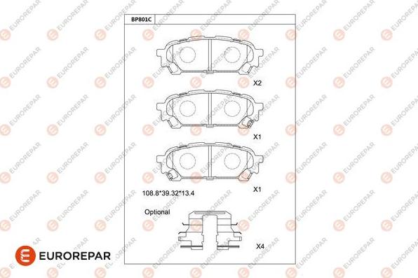 EUROREPAR 1681257780 - Тормозные колодки, дисковые, комплект autospares.lv