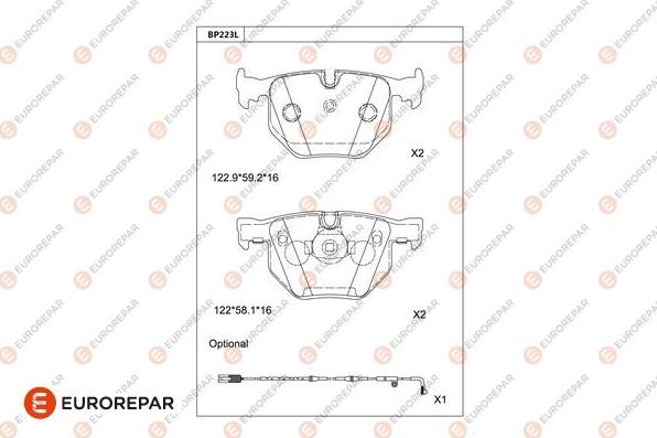 EUROREPAR 1681263780 - Тормозные колодки, дисковые, комплект autospares.lv