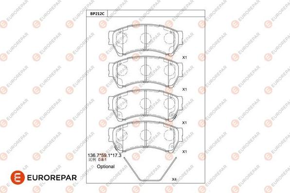 EUROREPAR 1681214380 - Тормозные колодки, дисковые, комплект autospares.lv