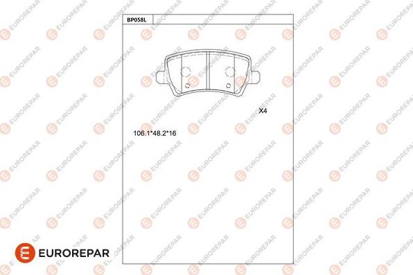 EUROREPAR 1681216880 - Тормозные колодки, дисковые, комплект autospares.lv