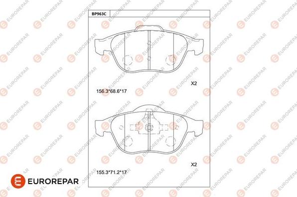 EUROREPAR 1681286380 - Тормозные колодки, дисковые, комплект autospares.lv