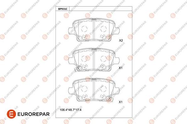 EUROREPAR 1681281780 - Тормозные колодки, дисковые, комплект autospares.lv