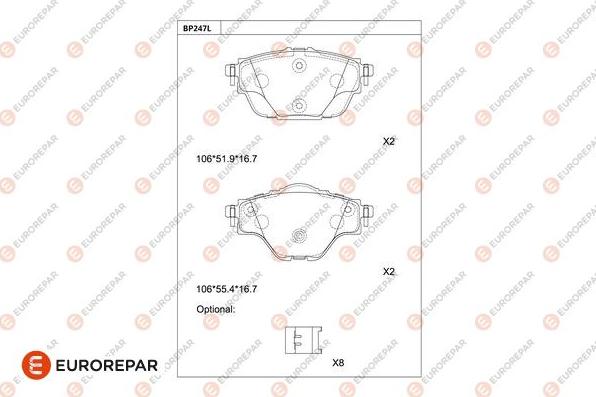 EUROREPAR 1681233580 - Тормозные колодки, дисковые, комплект autospares.lv