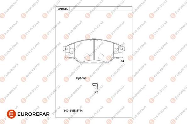 EUROREPAR 1681237580 - Тормозные колодки, дисковые, комплект autospares.lv