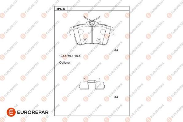 EUROREPAR 1681224180 - Тормозные колодки, дисковые, комплект autospares.lv