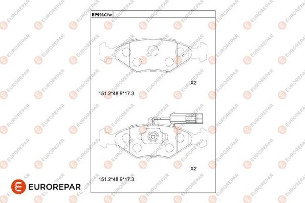 EUROREPAR 1681274580 - Тормозные колодки, дисковые, комплект autospares.lv