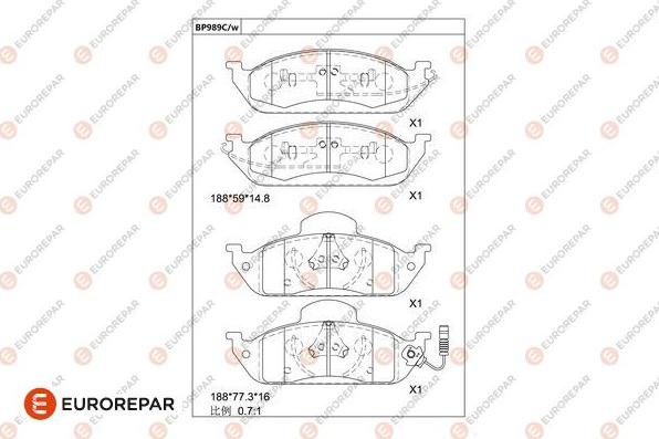 EUROREPAR 1681274180 - Тормозные колодки, дисковые, комплект autospares.lv