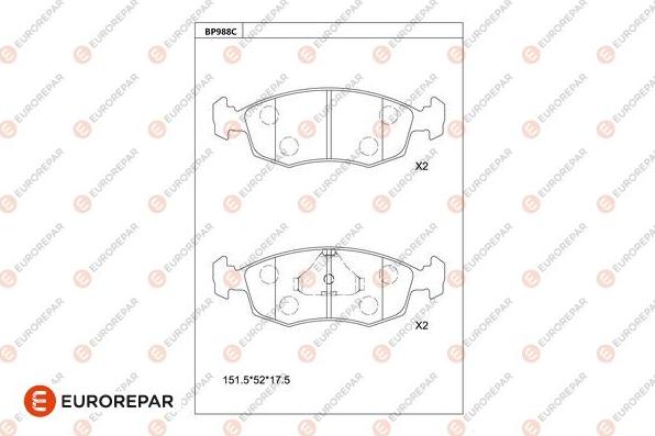 EUROREPAR 1681273180 - Тормозные колодки, дисковые, комплект autospares.lv