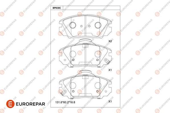 EUROREPAR 1681272980 - Тормозные колодки, дисковые, комплект autospares.lv