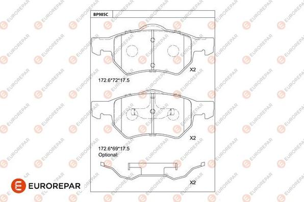 EUROREPAR 1681272680 - Тормозные колодки, дисковые, комплект autospares.lv