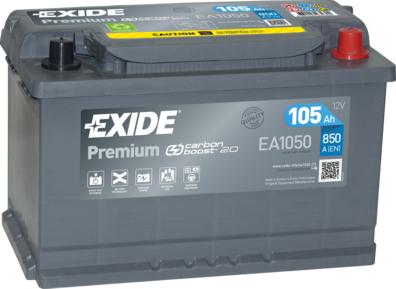 Exide EA1050 - Стартерная аккумуляторная батарея, АКБ autospares.lv